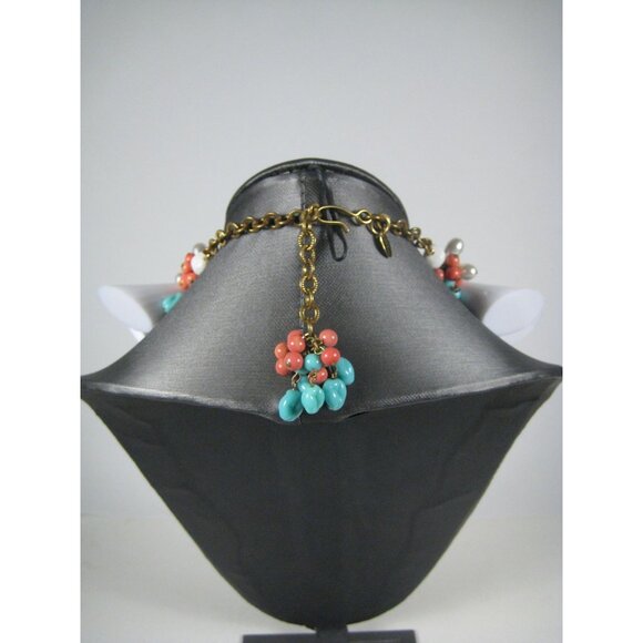 Julie Rubano Necklace Statement Chunky Lucite Imitation Pearl Cluster Bib 13 in - Picture 8 of 9